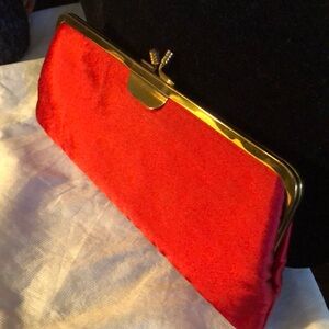 ❤️ Vintage MM Morris Moskowitz Satin gold tone frame top clasp clutch bag
